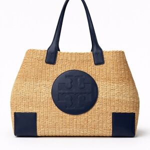 Tory Burch Woven Tan and Navy Tote